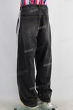 Black patchwork straight jeans