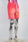 Red acid washed orange digital print boot cut shorts