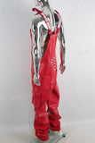 Red leather embroidered strap cargo pants