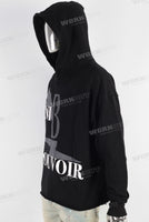 Black digital print raw hem hoodie