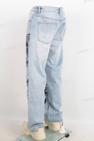 Blue screen print straight jeans