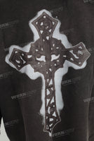 Black oversize digital print raw hem t shirt