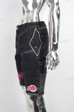 Black digital print patchwork boot cut jeans