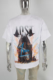 White heavyweight digital blue print t shirt