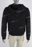 Black rhinestone zip up hooded jacket