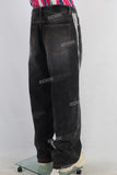 Black patchwork straight jeans