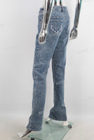 Blue embroidered straight jeans women