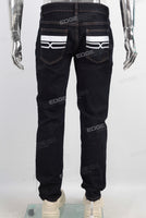 Dark blue fit digital print jeans