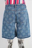 Blue laser baggy boot cut shorts