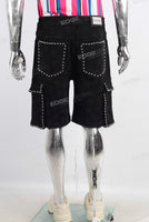 Black laser cargo shorts