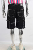 Black laser cargo shorts