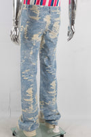 Blue straight damaged screen print jeans