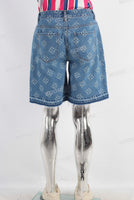 Blue laser baggy boot cut shorts