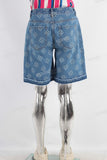 Blue laser baggy boot cut shorts