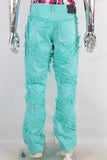 Damaged patchwork straight boot cut jeans