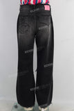 Black wide leg damaged boot cut jeans