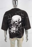 Oversize acid washed skull digital print t shirt
