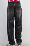 Black patchwork straight jeans