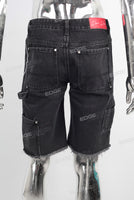 Black digital print patchwork boot cut jeans