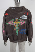 Coffee digital print zip up hooded jacket
