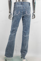 Blue embroidered straight jeans women