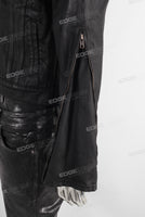 Black wax jacket and double skinny jeans set