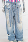 Blue vintage damaged baggy jeans