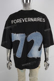 Black patchwork embroidered raw hem t shirt