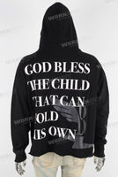 Black digital print raw hem hoodie