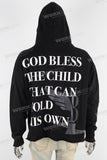 Black digital print raw hem hoodie