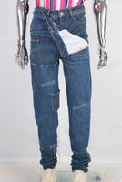 Double laver waistband patchwork damaged jeans