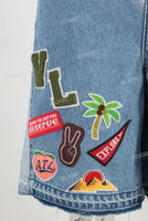 Blue patchwork boot cut short