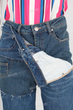 Double laver waistband patchwork damaged jeans