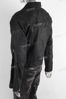 Black wax jacket and double skinny jeans set