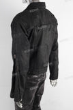 Black wax jacket and double skinny jeans set
