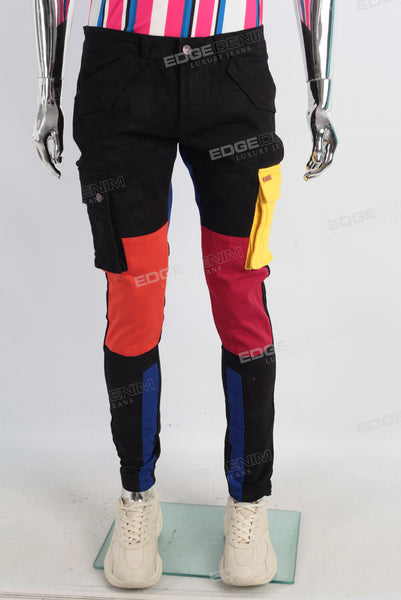 cargo patch work black skinny jeans men
