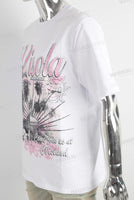 White heavyweight pink digital print t shirt