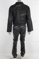 Black wax jacket and double skinny jeans set