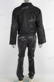 Black wax jacket and double skinny jeans set