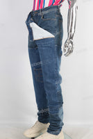 Double laver waistband patchwork damaged jeans