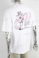 White heavyweight pink digital print t shirt