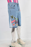 Blue patchwork boot cut short