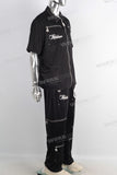 Digital print patchwork rhinestone t shirt and cargo pants