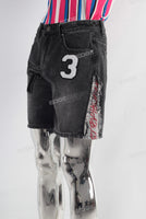 Embroidered digital print damaged jeans