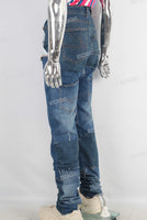 Double laver waistband patchwork damaged jeans