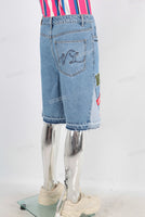 Blue patchwork boot cut short