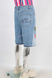 Blue patchwork boot cut short