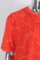 Orange oversize 3d jacquard t shirt and shorts set