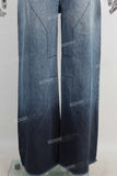 Blue screen print baggy boot cut jeans