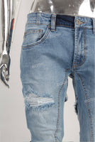 Tie-Dye Stitched Damaged Blue Jeans men